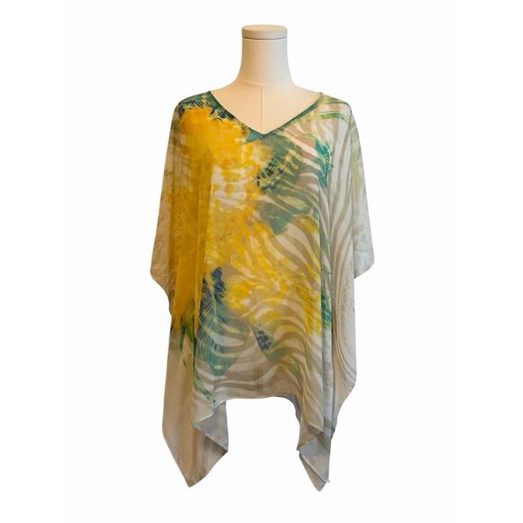 Chico's Blouse Womens‎ Size S/M Chiffon Top Kimono Tunic Tropical Vacation - Picture 2 of 6